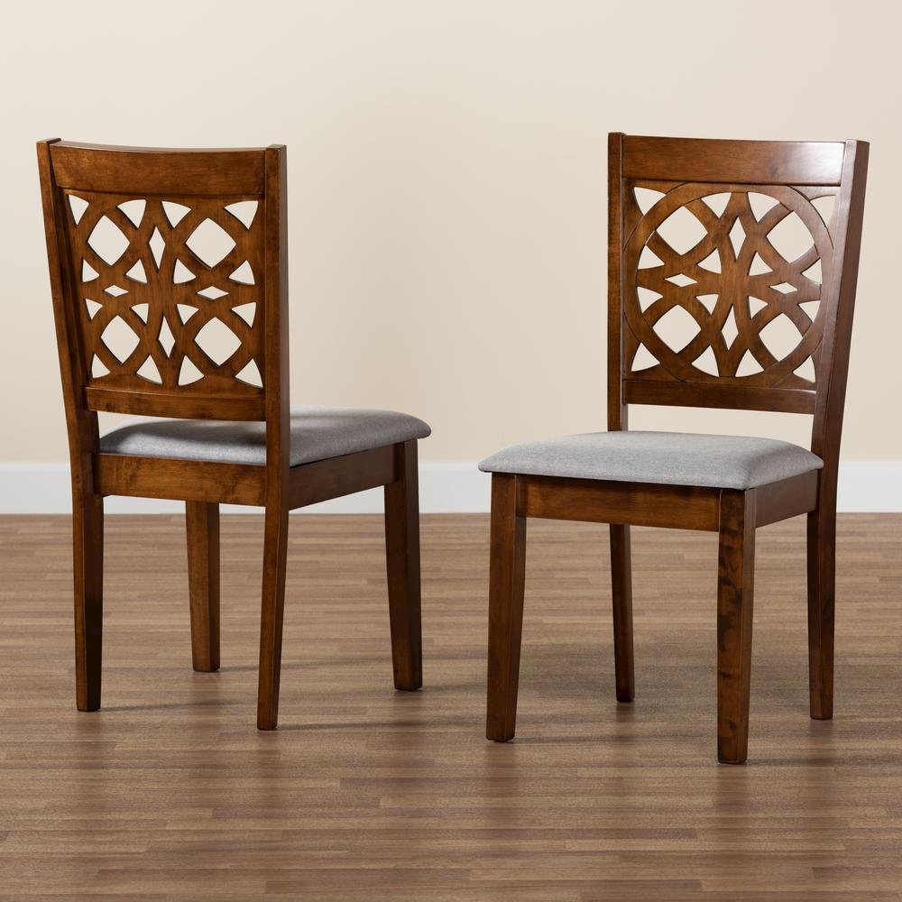 Grey Fabric and Walnut Brown Finished Wood 2-Piece Dining Chair Set. Picture 17