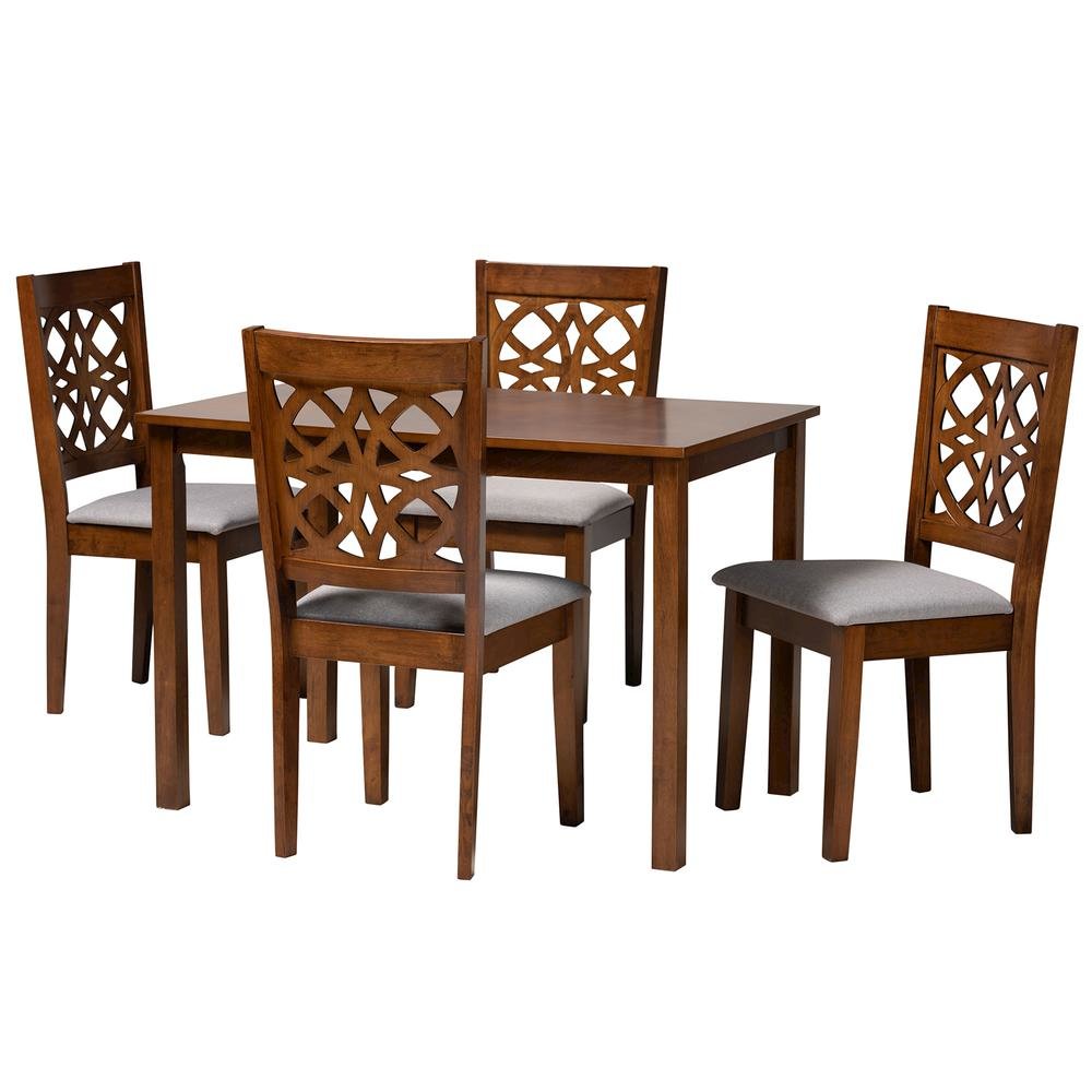 Abigail Modern Grey Fabric and Walnut Brown Finished Wood 5-Piece Dining Set. Picture 11