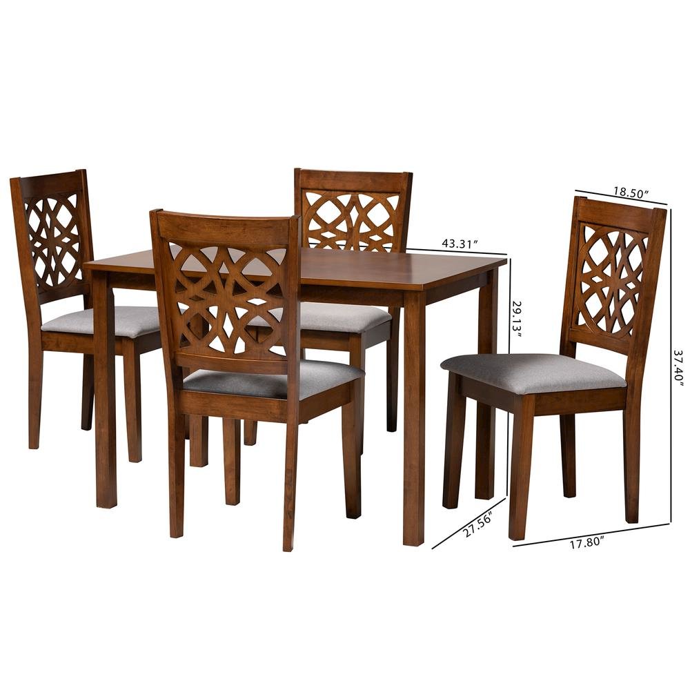 Abigail Modern Grey Fabric and Walnut Brown Finished Wood 5-Piece Dining Set. Picture 20