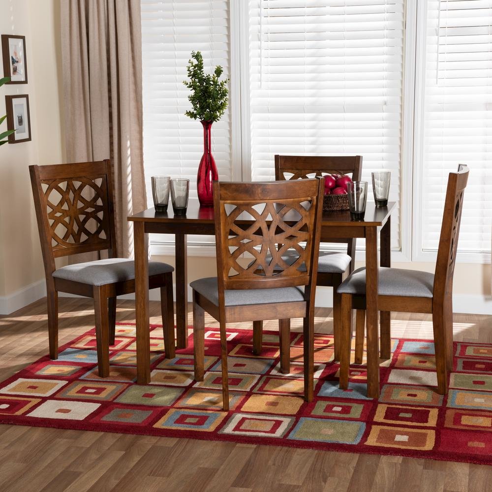 Abigail Modern Grey Fabric and Walnut Brown Finished Wood 5-Piece Dining Set. Picture 18