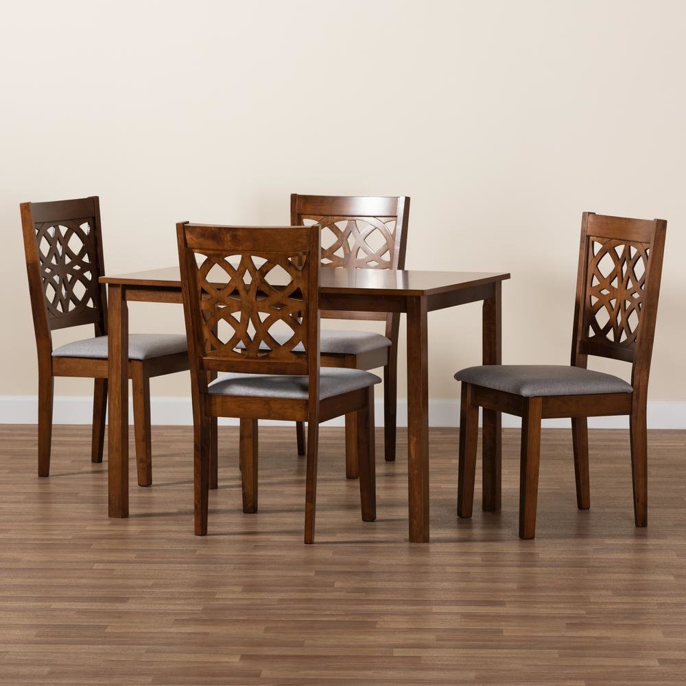 Abigail Modern Grey Fabric and Walnut Brown Finished Wood 5-Piece Dining Set. Picture 19
