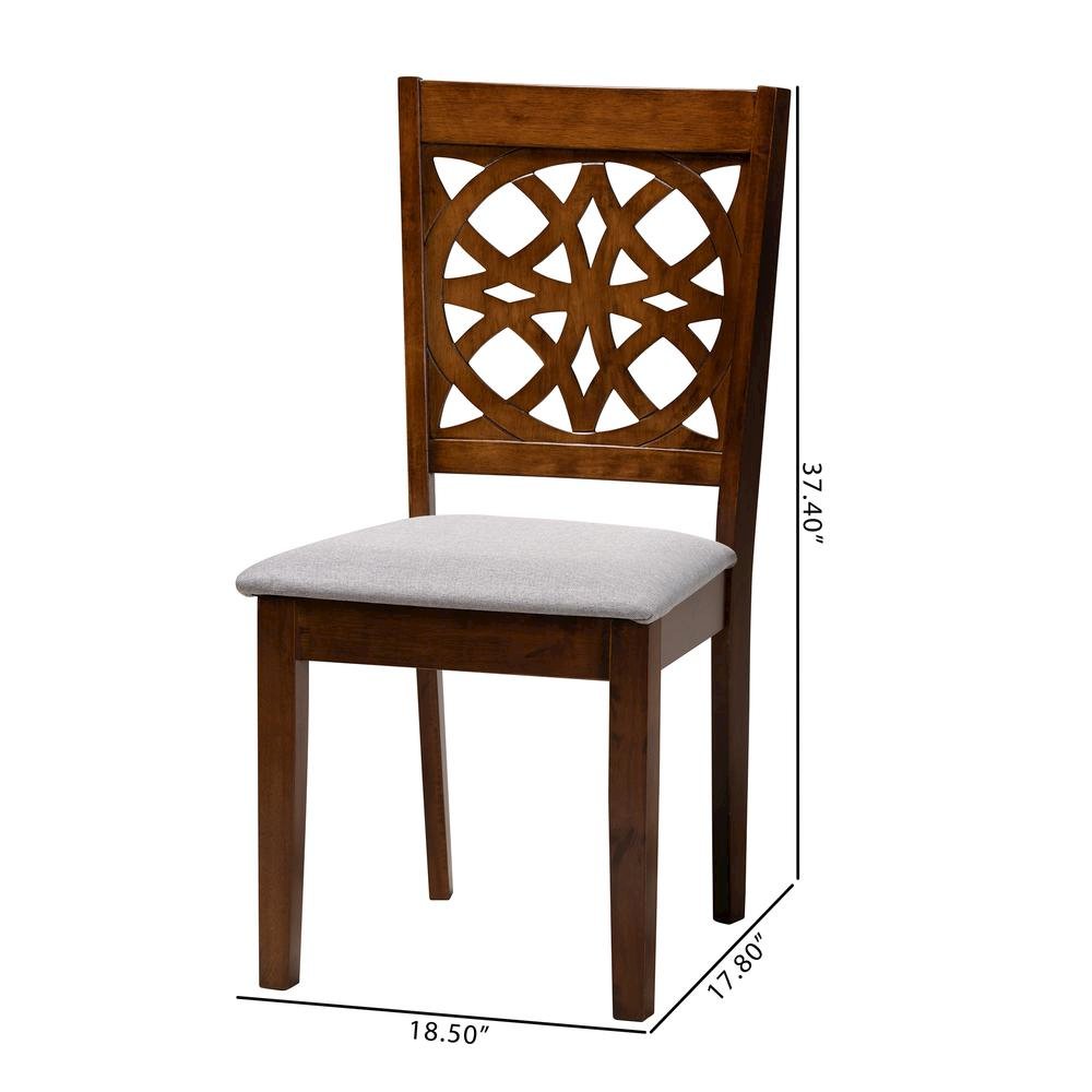 Grey Fabric and Walnut Brown Finished Wood 2-Piece Dining Chair Set. Picture 18