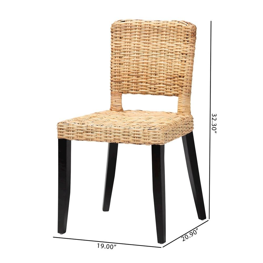 Bohemian Dark Brown Finished Wood and Natural Rattan 2-Piece Dining Chair Set. Picture 18