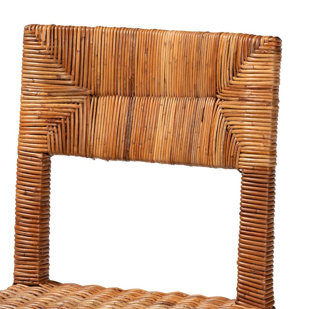 Bohemian Dark Brown Finished Wood and Natural Rattan 2-Piece Dining Chair Set. Picture 13
