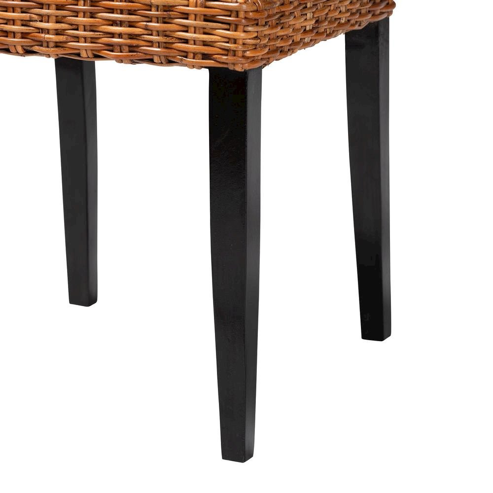 Bohemian Dark Brown Finished Wood and Natural Rattan 2-Piece Dining Chair Set. Picture 14