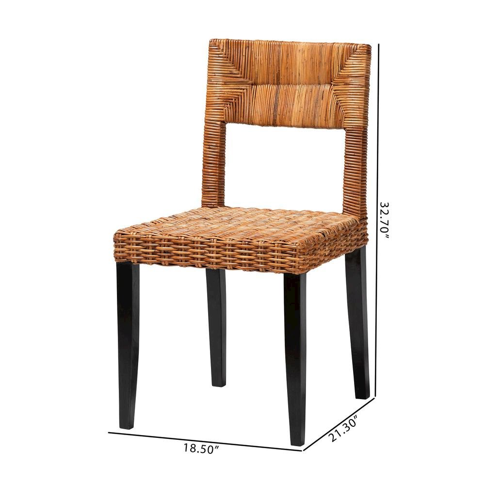 Bohemian Dark Brown Finished Wood and Natural Rattan 2-Piece Dining Chair Set. Picture 18