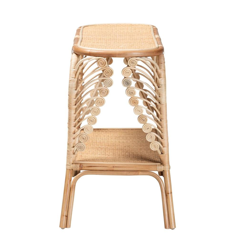 bali & pari Bastet Modern Bohemian Natural Brown Rattan 2-Tier Console Table. Picture 12