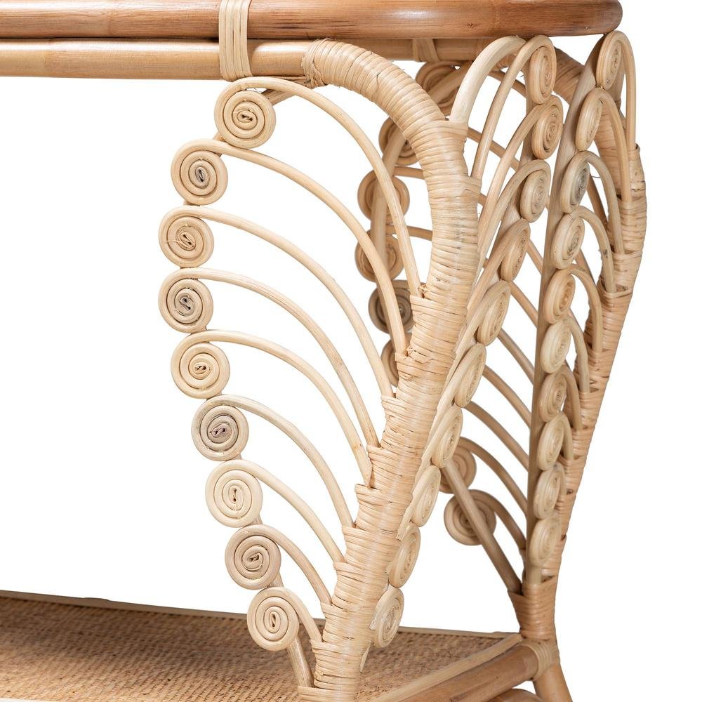 bali & pari Bastet Modern Bohemian Natural Brown Rattan 2-Tier Console Table. Picture 13