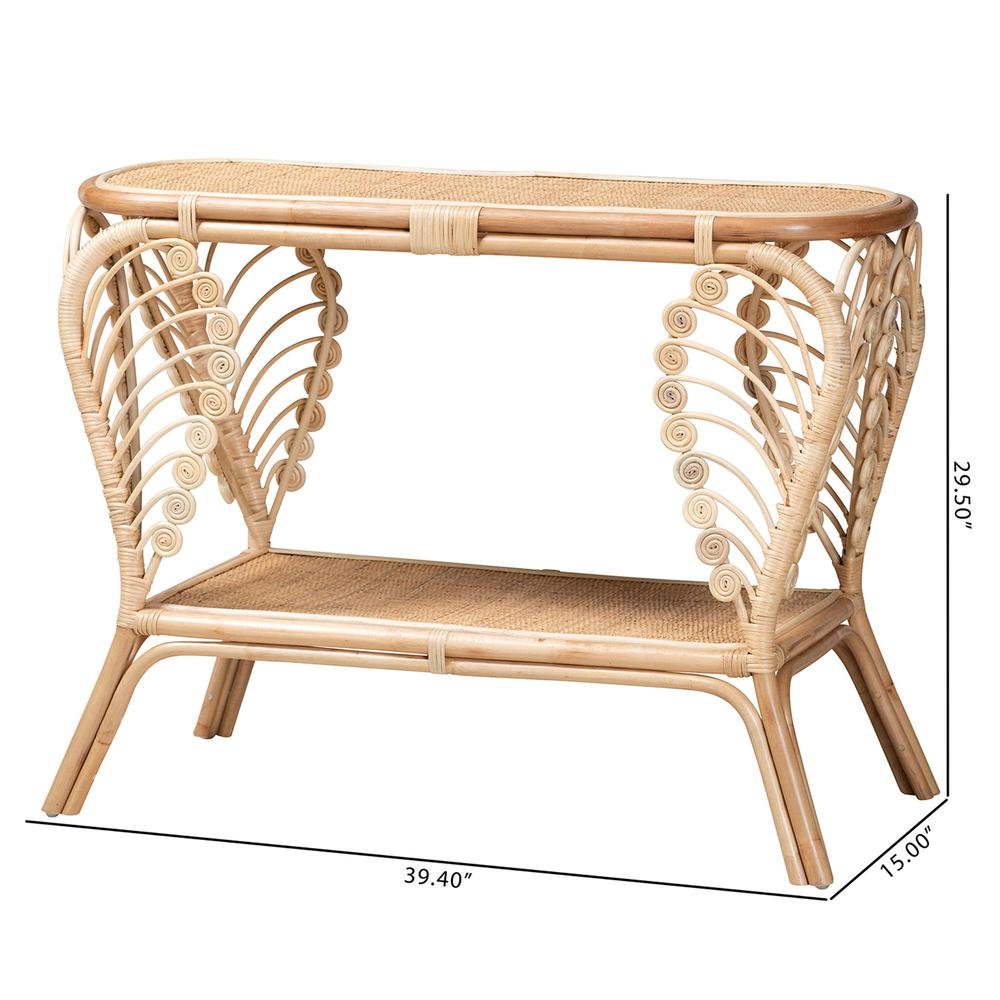 bali & pari Bastet Modern Bohemian Natural Brown Rattan 2-Tier Console Table. Picture 18