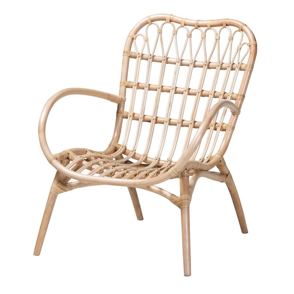 bali & pari Bajo Modern Bohemian Natural Brown Rattan Arm Chair. Picture 10