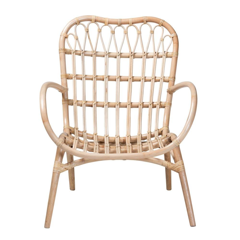 bali & pari Bajo Modern Bohemian Natural Brown Rattan Arm Chair. Picture 11