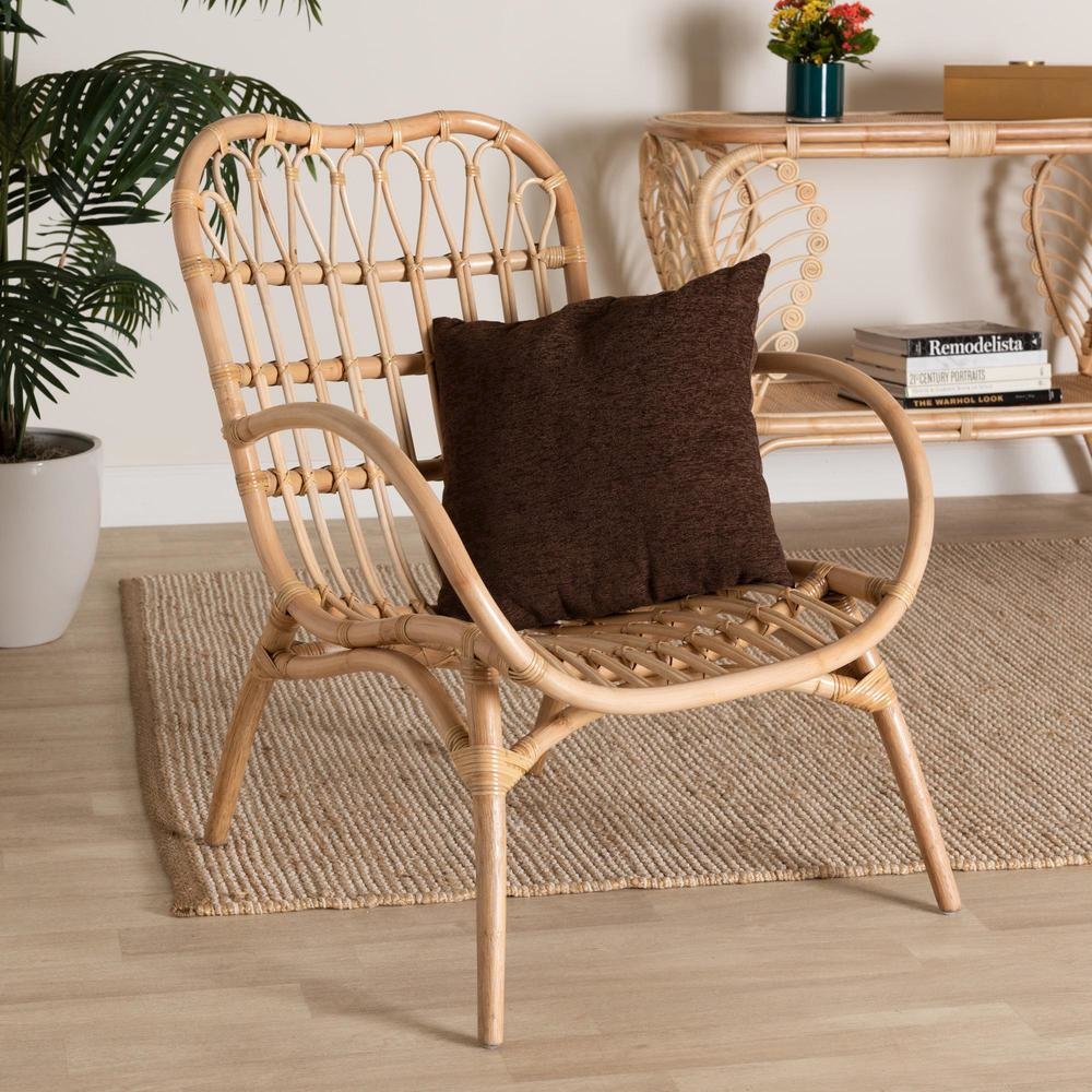 bali & pari Bajo Modern Bohemian Natural Brown Rattan Arm Chair. Picture 17