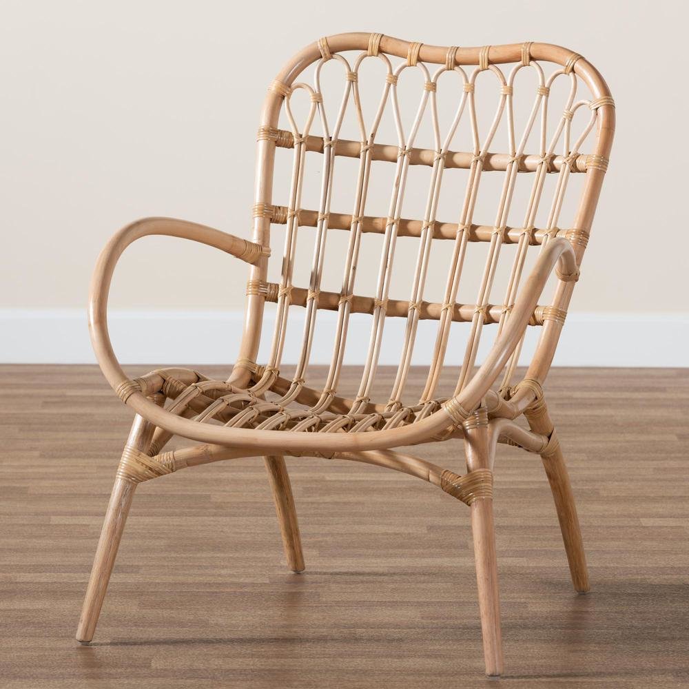 bali & pari Bajo Modern Bohemian Natural Brown Rattan Arm Chair. Picture 18
