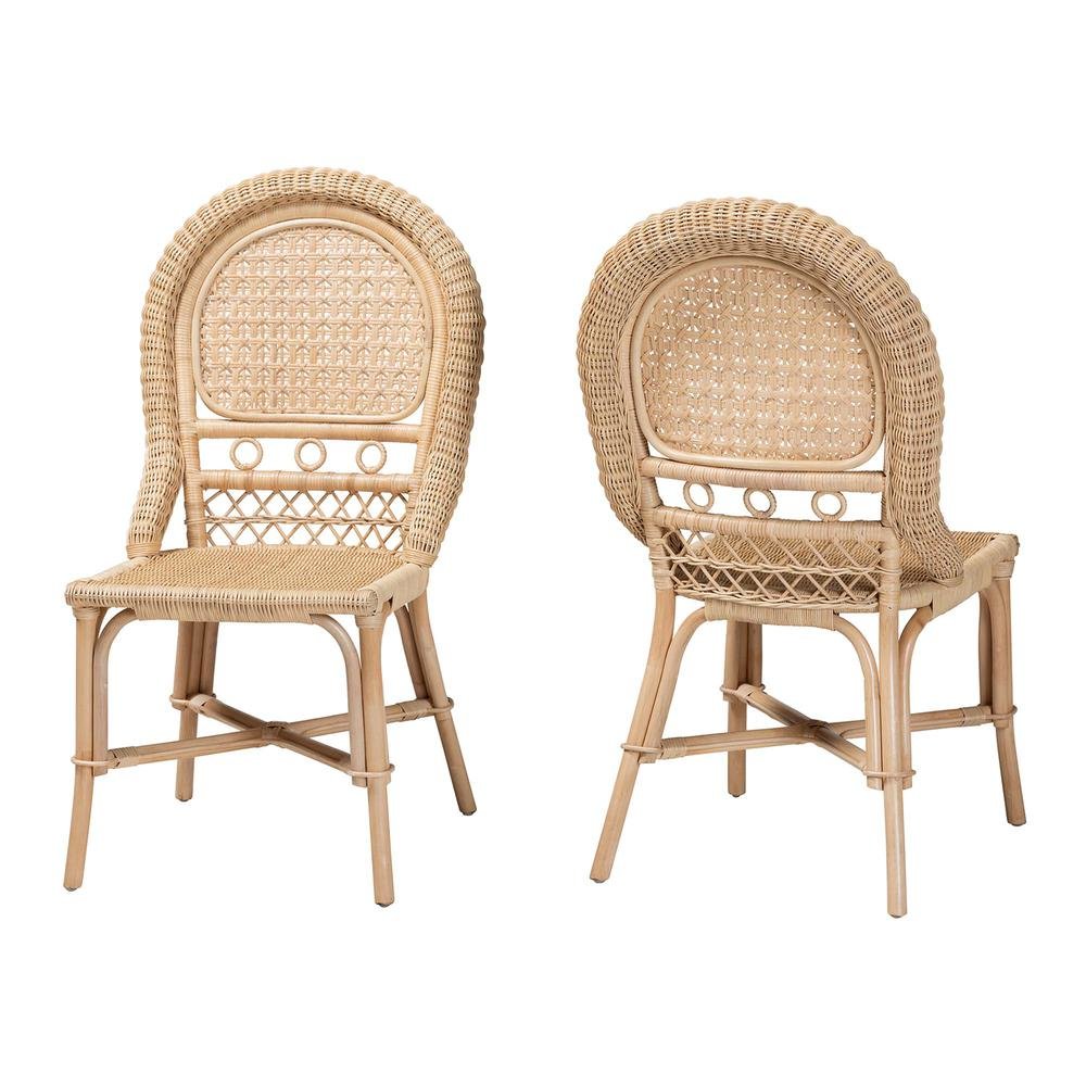 bali & pari Jelita Modern Bohemian Natural Brown Rattan 2-Piece Dining Chair Set. Picture 10
