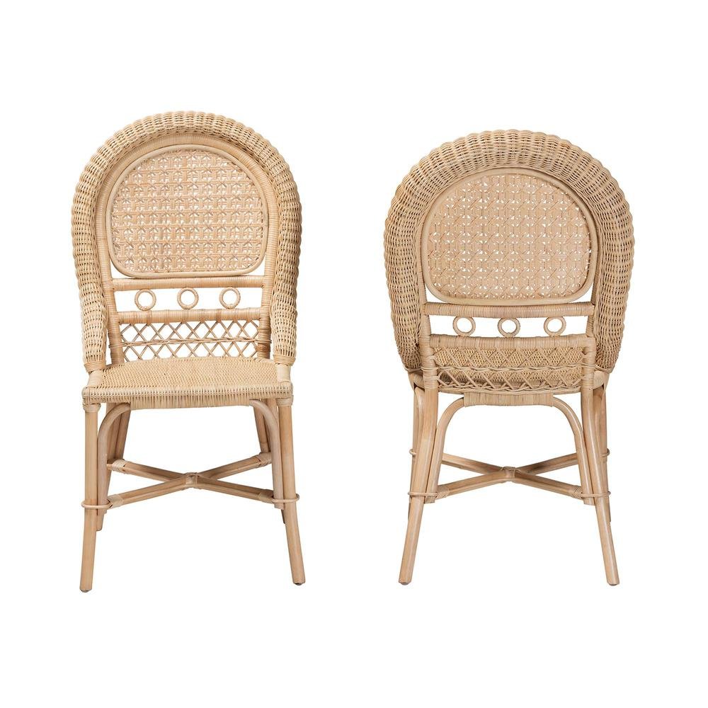 bali & pari Jelita Modern Bohemian Natural Brown Rattan 2-Piece Dining Chair Set. Picture 11