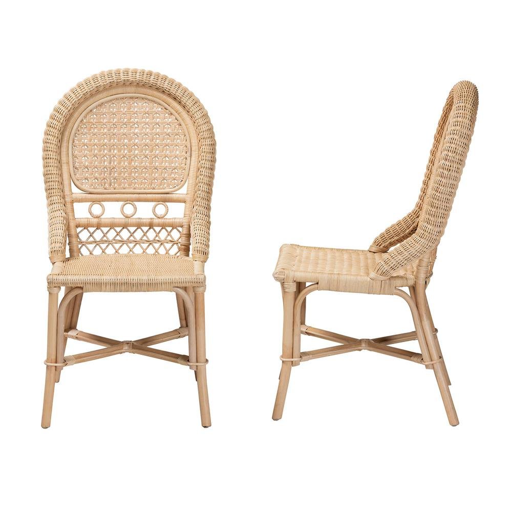 bali & pari Jelita Modern Bohemian Natural Brown Rattan 2-Piece Dining Chair Set. Picture 12