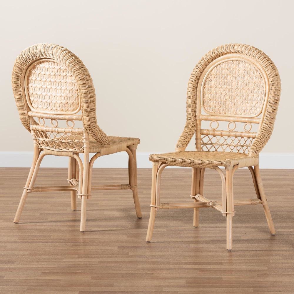bali & pari Jelita Modern Bohemian Natural Brown Rattan 2-Piece Dining Chair Set. Picture 17