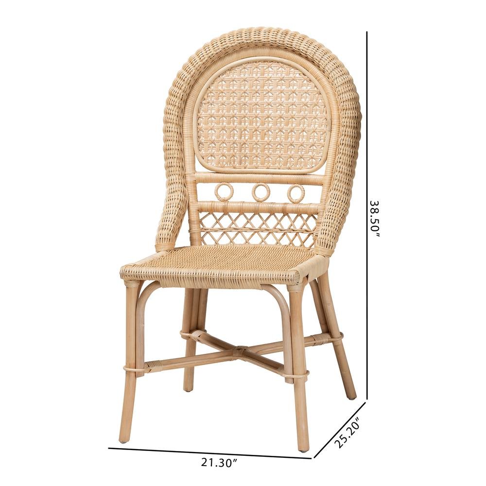 bali & pari Jelita Modern Bohemian Natural Brown Rattan 2-Piece Dining Chair Set. Picture 18