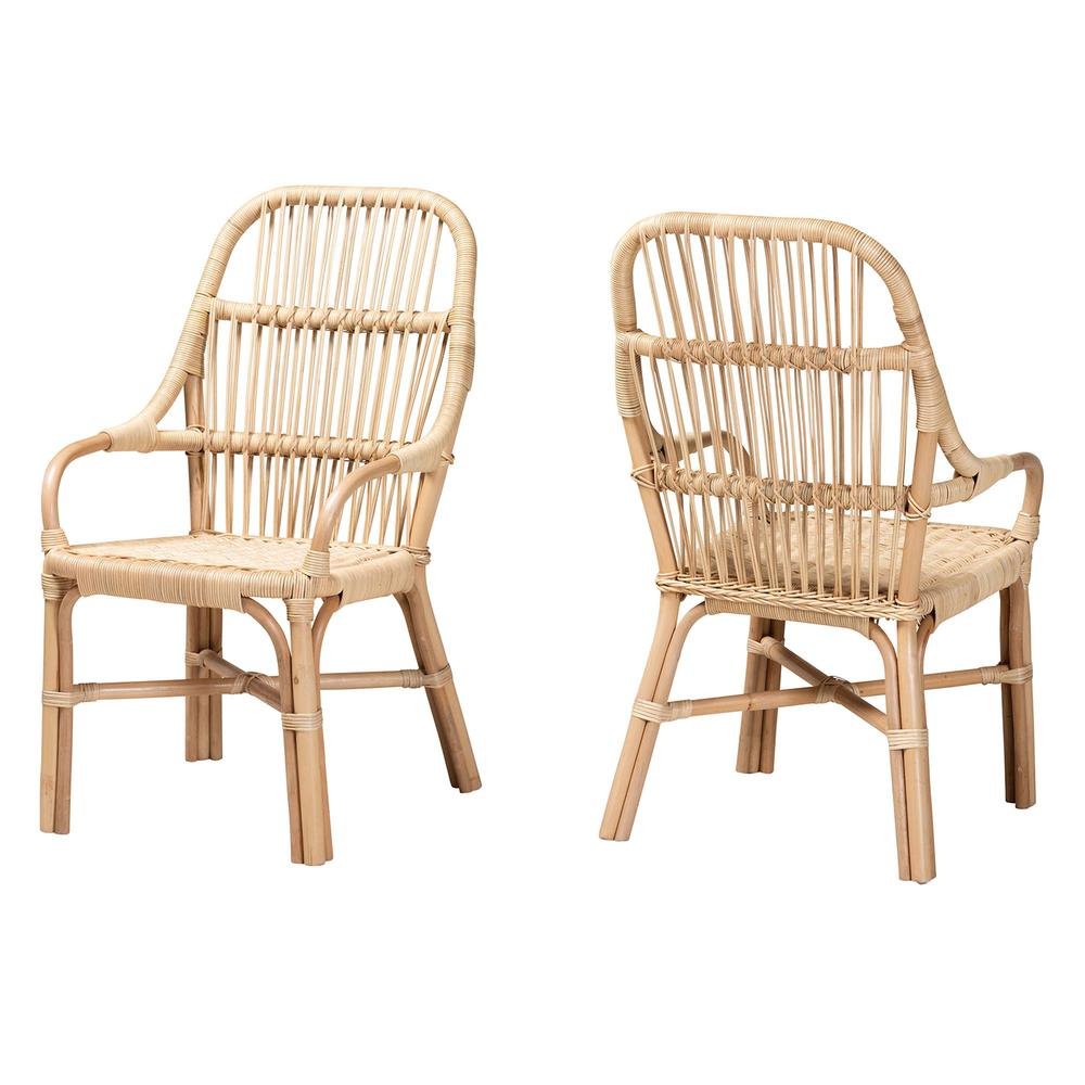Bohemian Natural Brown Rattan 2-Piece Dining Chair Set. Picture 10