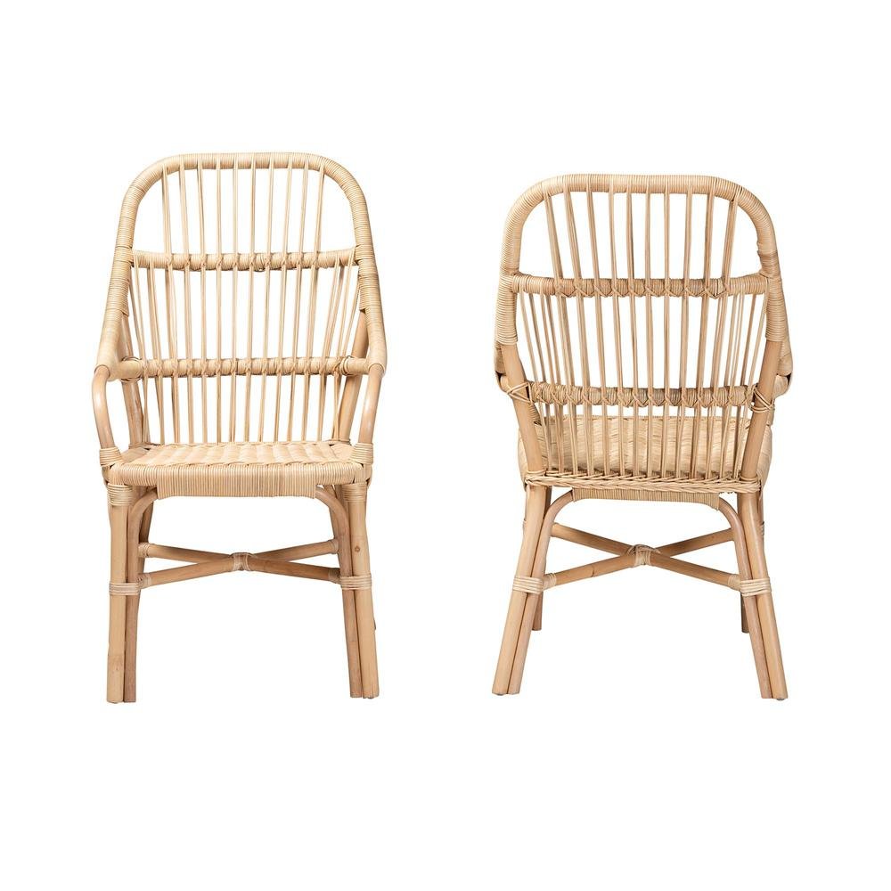 Bohemian Natural Brown Rattan 2-Piece Dining Chair Set. Picture 11