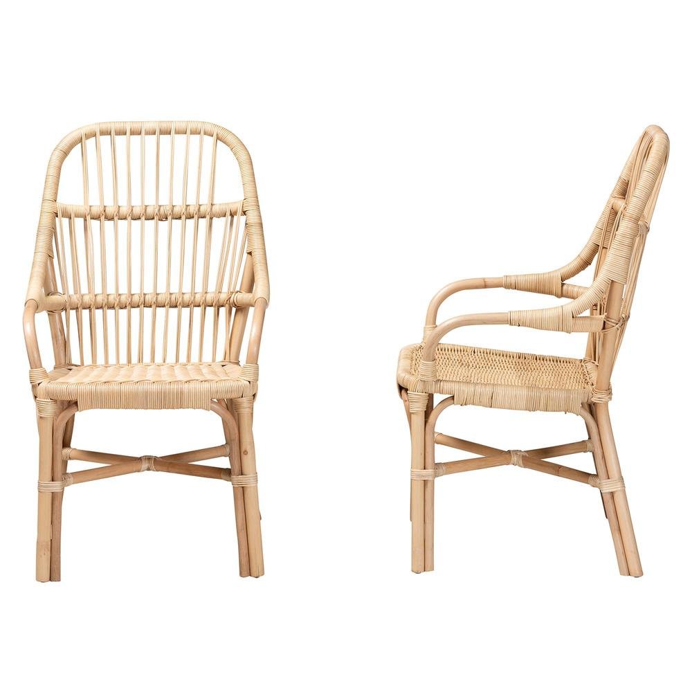 Bohemian Natural Brown Rattan 2-Piece Dining Chair Set. Picture 12