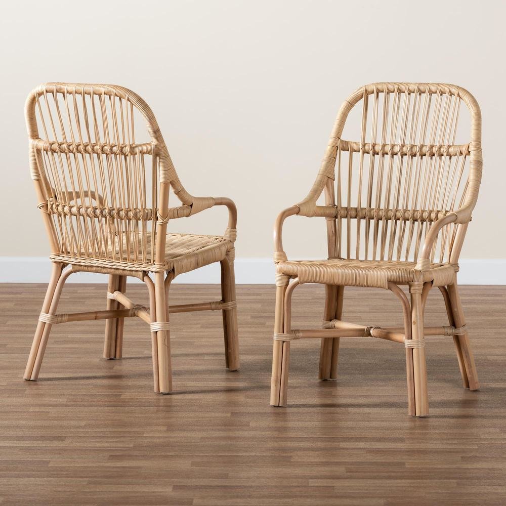 Bohemian Natural Brown Rattan 2-Piece Dining Chair Set. Picture 17
