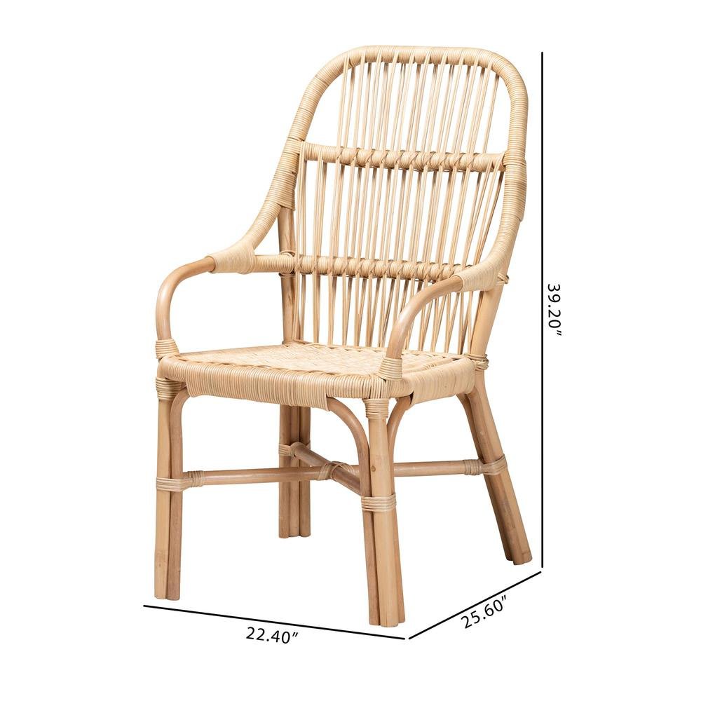 Bohemian Natural Brown Rattan 2-Piece Dining Chair Set. Picture 18