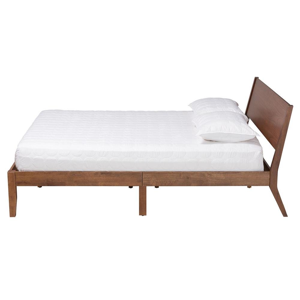 Salvatore Mid-Century Modern Walnut Brown Finished Wood Queen Size Platform Bed. Picture 12