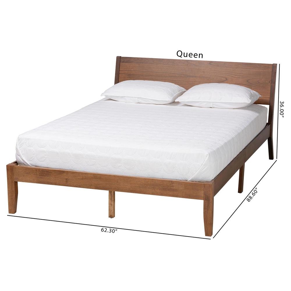 Salvatore Mid-Century Modern Walnut Brown Finished Wood Queen Size Platform Bed. Picture 19