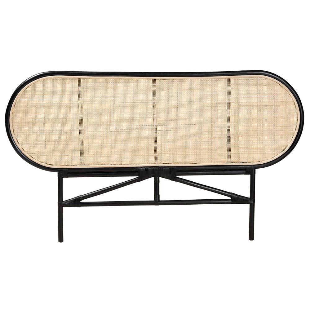 Bohemian Two-Tone Black and Natural Brown Rattan Queen Size Standalone Headboard. Picture 10