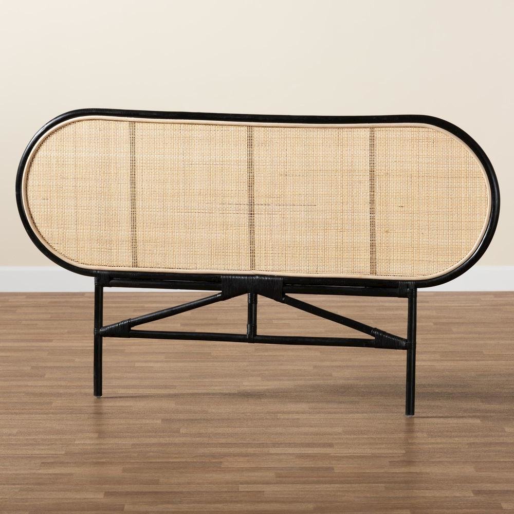 Bohemian Two-Tone Black and Natural Brown Rattan Queen Size Standalone Headboard. Picture 15