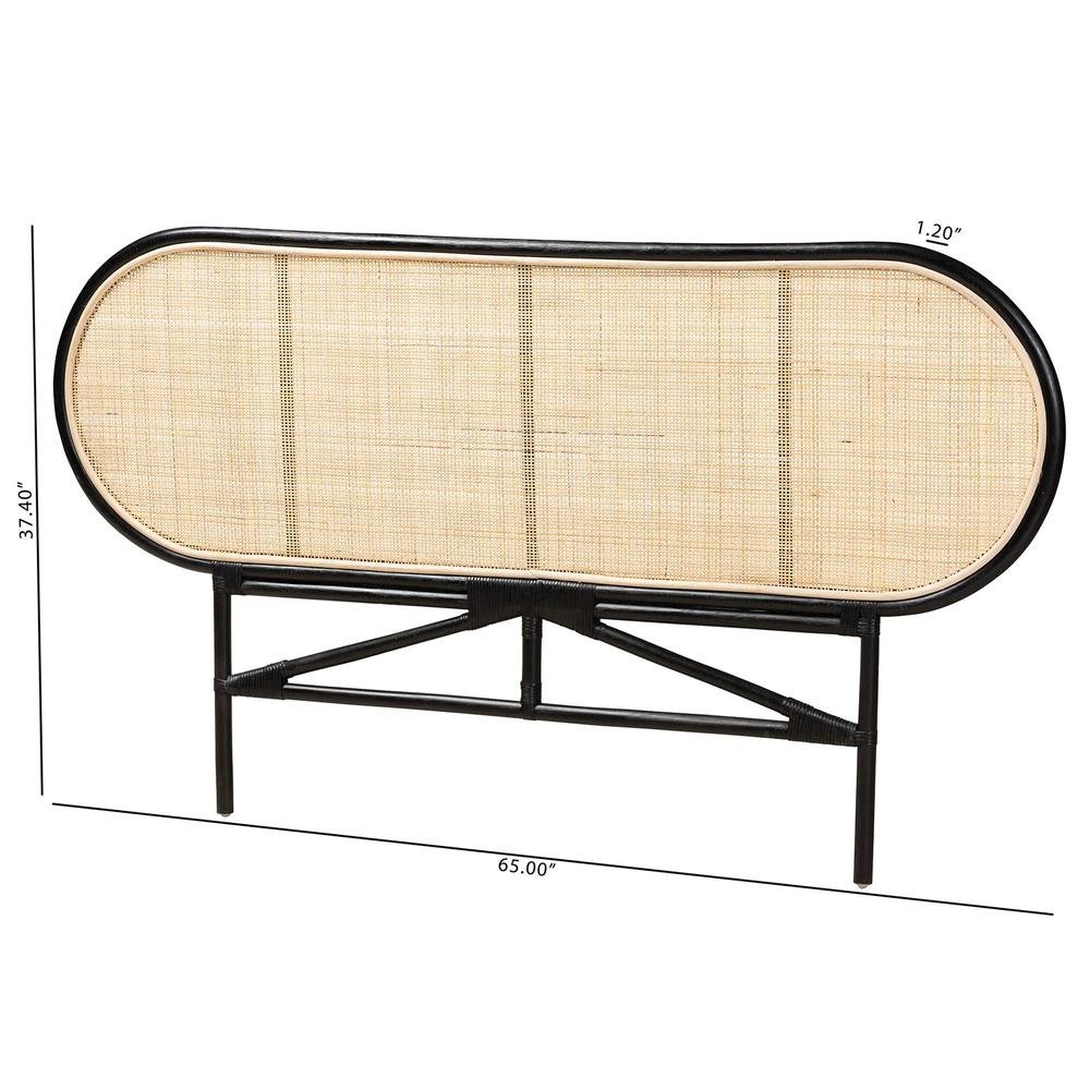 Bohemian Two-Tone Black and Natural Brown Rattan Queen Size Standalone Headboard. Picture 16