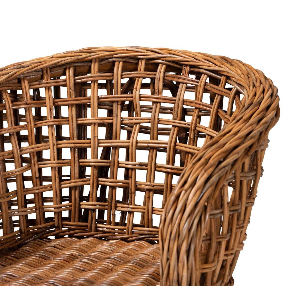 Bohemian Natural Brown Finished Teak Wood and Rattan 2-Piece Dining Chair Set. Picture 13