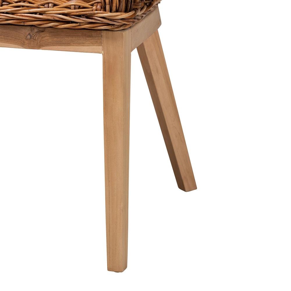 Bohemian Natural Brown Finished Teak Wood and Rattan 2-Piece Dining Chair Set. Picture 14