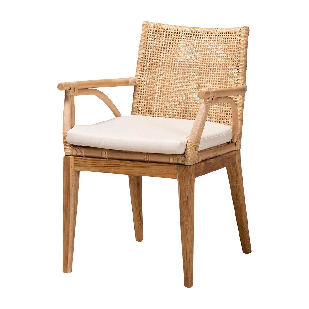 Bohemian Natural Brown Finished Teak Wood and Rattan 2-Piece Dining Chair Set. Picture 11
