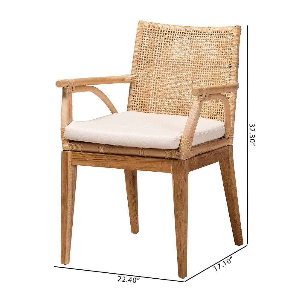 Bohemian Natural Brown Finished Teak Wood and Rattan 2-Piece Dining Chair Set. Picture 20