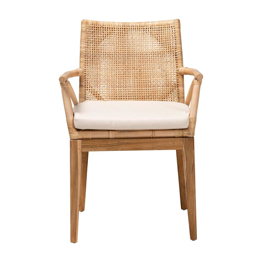 Bohemian Natural Brown Finished Teak Wood and Rattan 2-Piece Dining Chair Set. Picture 12