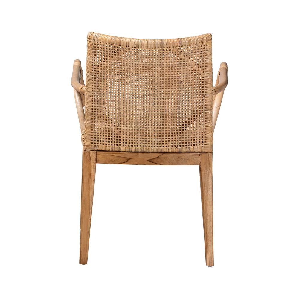 Bohemian Natural Brown Finished Teak Wood and Rattan 2-Piece Dining Chair Set. Picture 13