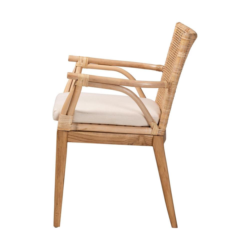 Bohemian Natural Brown Finished Teak Wood and Rattan 2-Piece Dining Chair Set. Picture 14