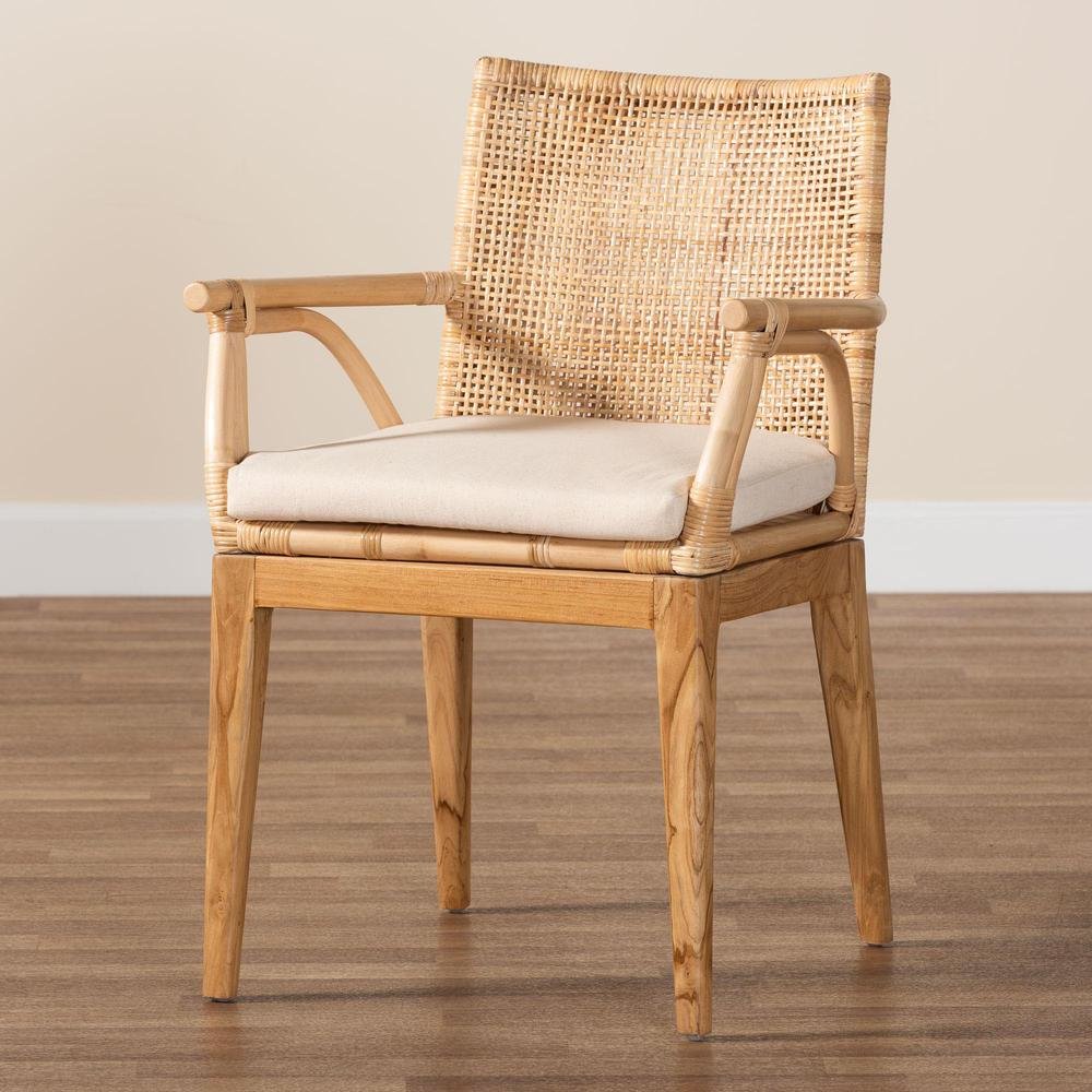Bohemian Natural Brown Finished Teak Wood and Rattan 2-Piece Dining Chair Set. Picture 19