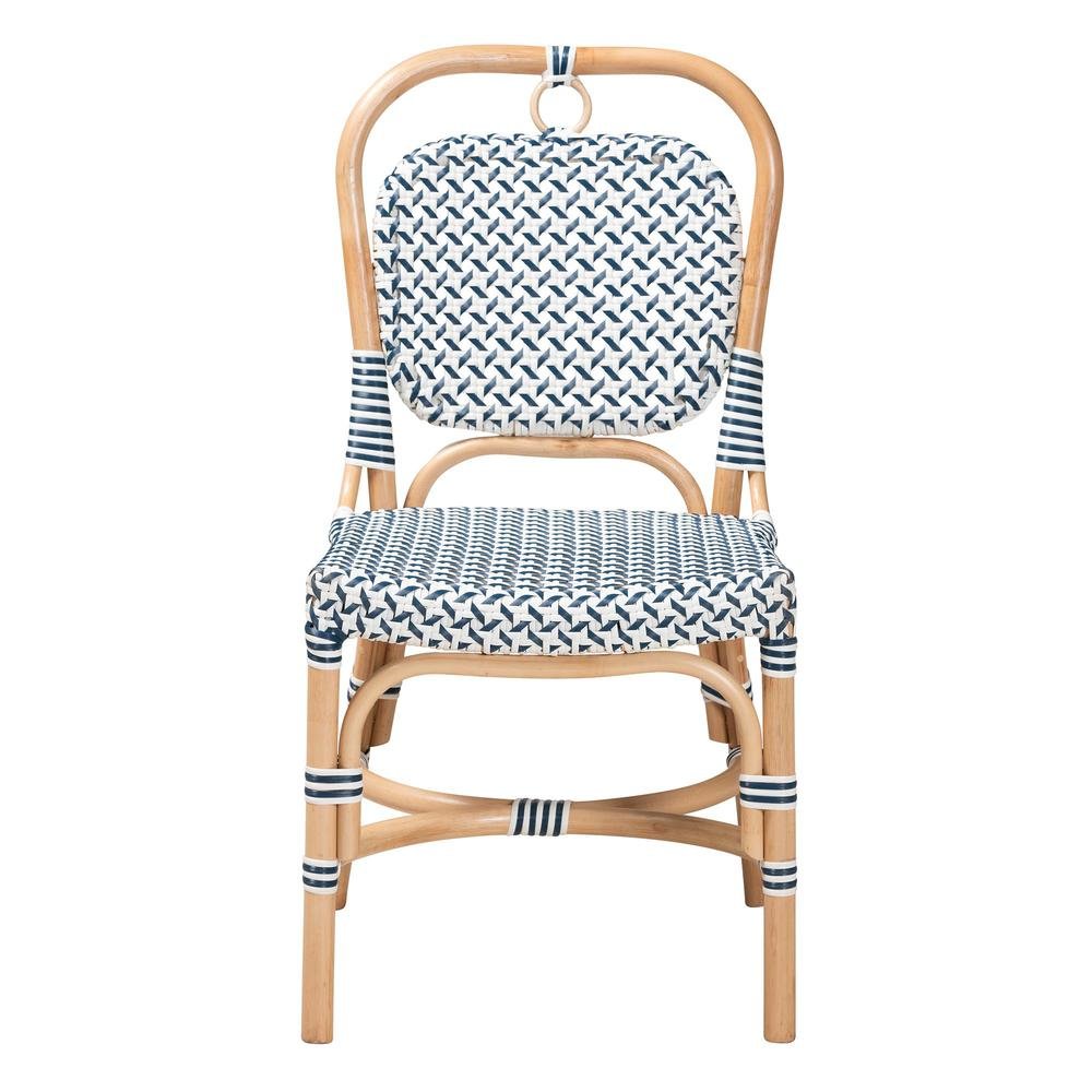French Blue and White Weaving Natural Rattan Bistro Chair. Picture 11