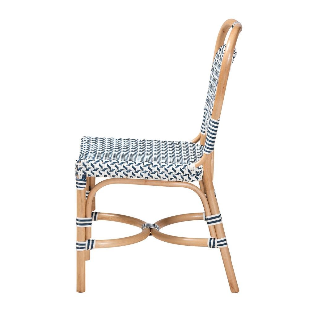 French Blue and White Weaving Natural Rattan Bistro Chair. Picture 12