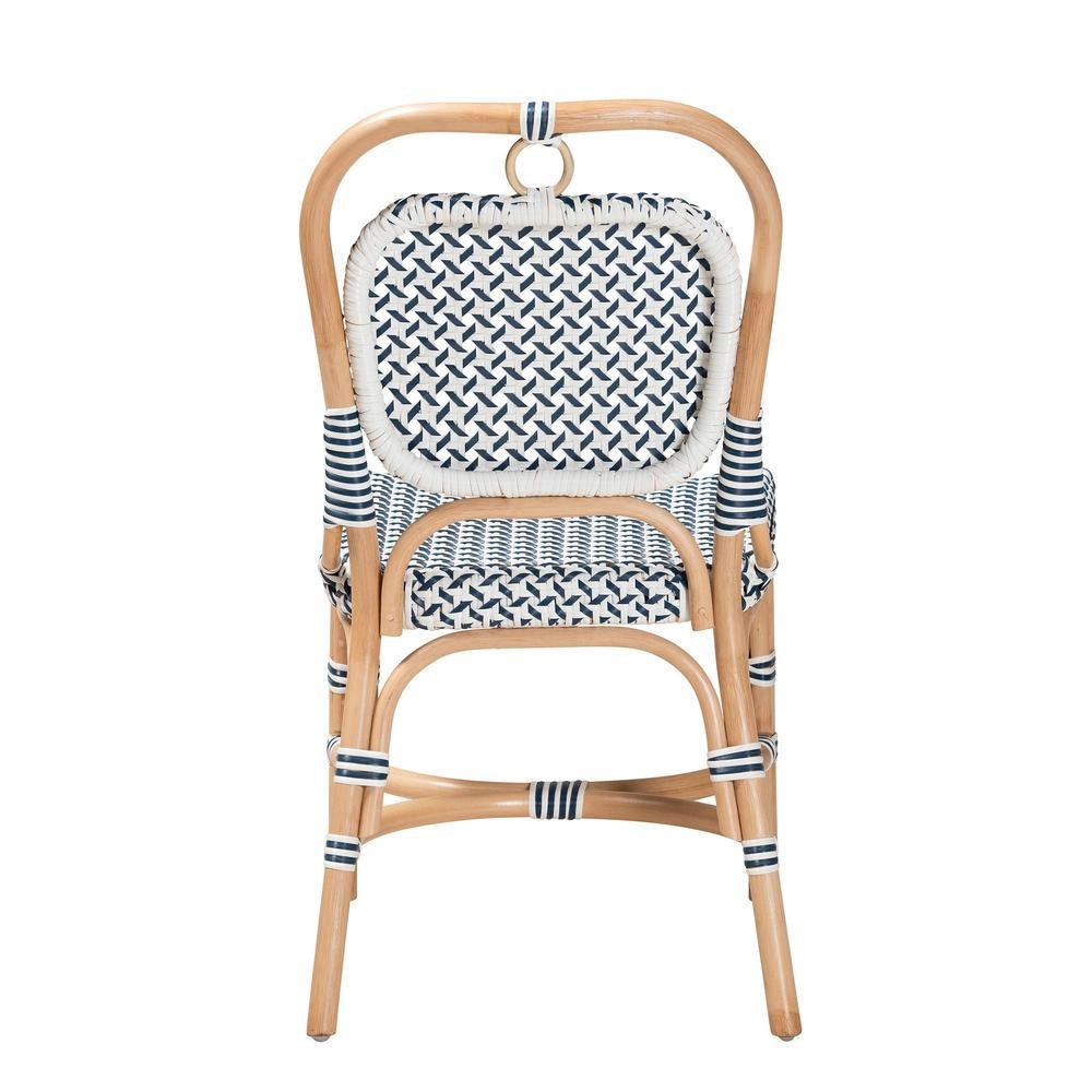 French Blue and White Weaving Natural Rattan Bistro Chair. Picture 13