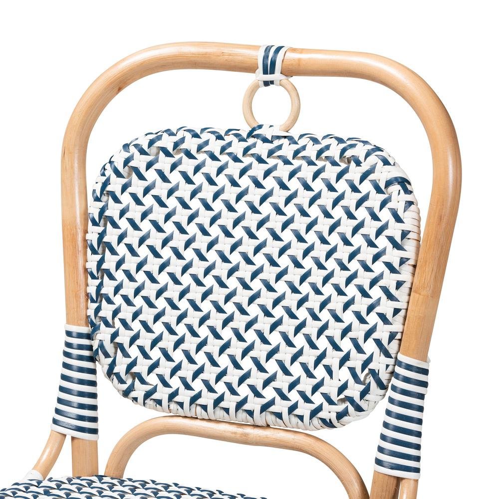 French Blue and White Weaving Natural Rattan Bistro Chair. Picture 14