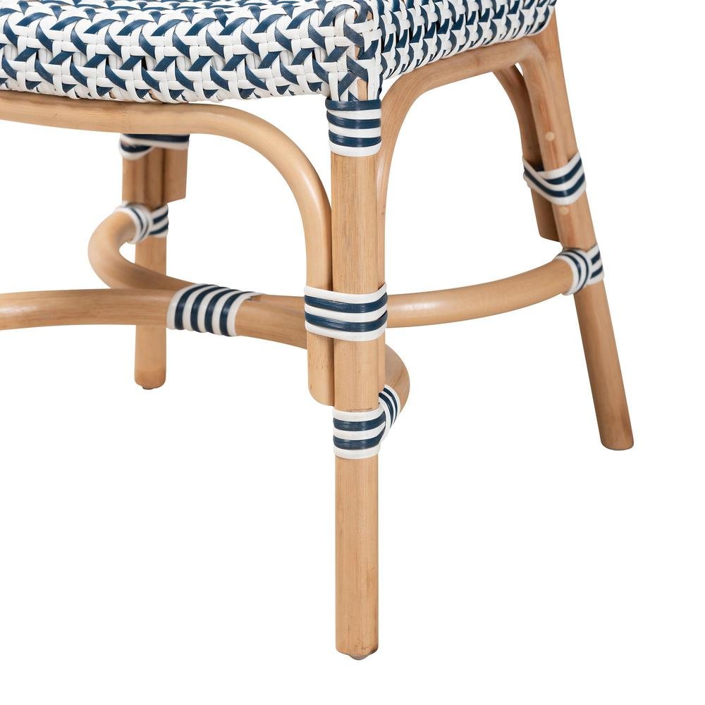 French Blue and White Weaving Natural Rattan Bistro Chair. Picture 15