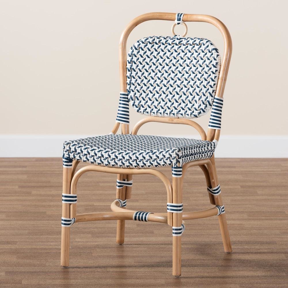 French Blue and White Weaving Natural Rattan Bistro Chair. Picture 18