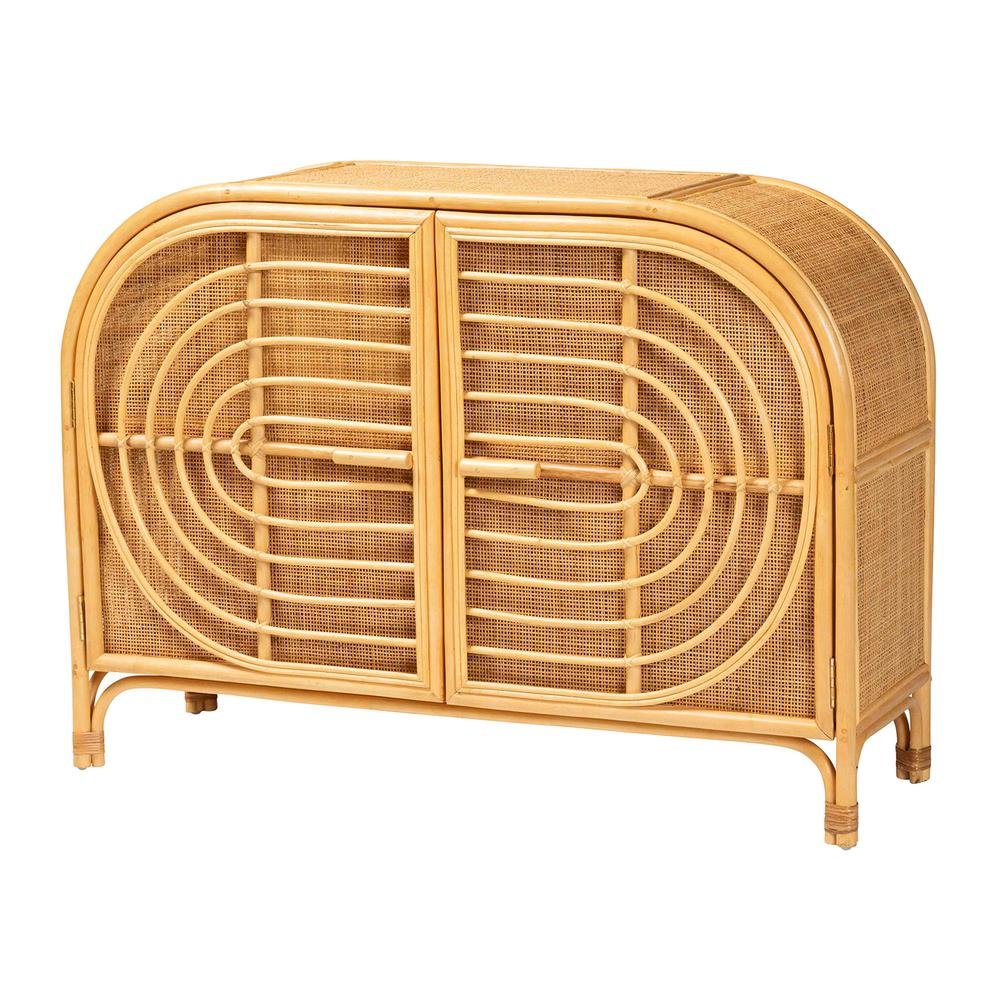 bali & pari Ovalet Modern Bohemian Natural Brown Rattan 2-Door Sideboard. Picture 11