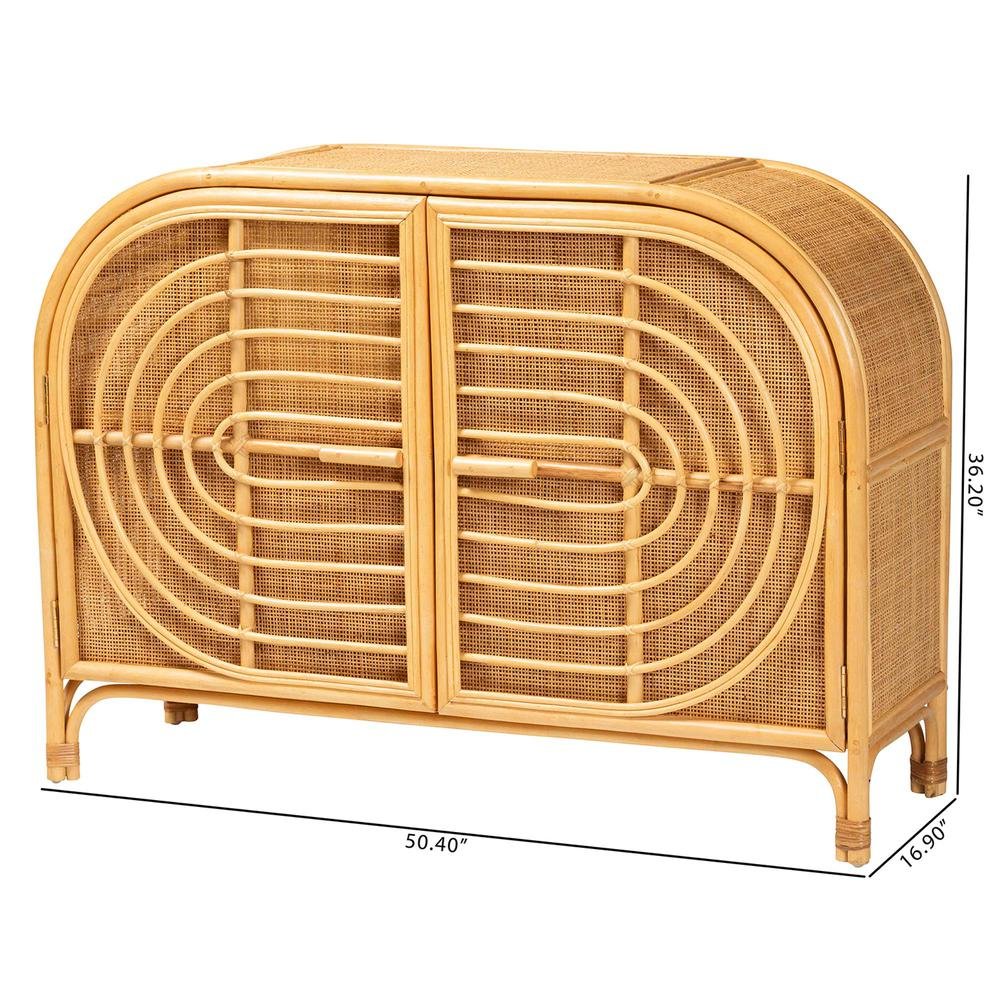 bali & pari Ovalet Modern Bohemian Natural Brown Rattan 2-Door Sideboard. Picture 20