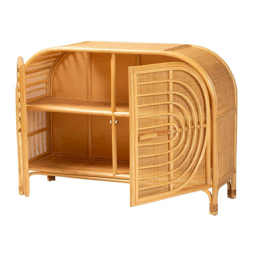bali & pari Ovalet Modern Bohemian Natural Brown Rattan 2-Door Sideboard. Picture 12