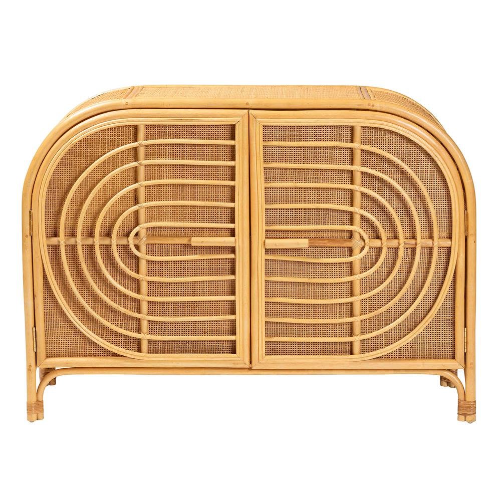 bali & pari Ovalet Modern Bohemian Natural Brown Rattan 2-Door Sideboard. Picture 13
